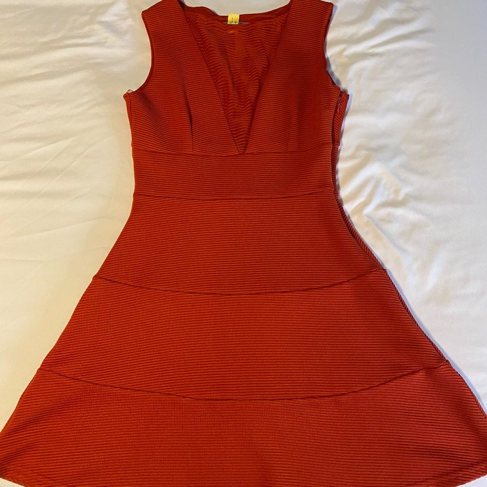 ASOS Burnt Orange Lipsy Fit & Flare Dress with Mesh Insert | Size: 4